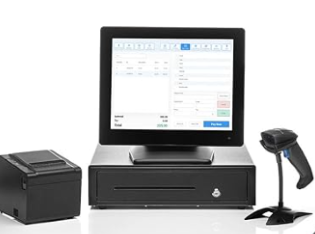 Point of Sale Receipt Printer, Scanner, Cash Register Drawer, Credit Card Swipe Reader, and Payment Pinpad